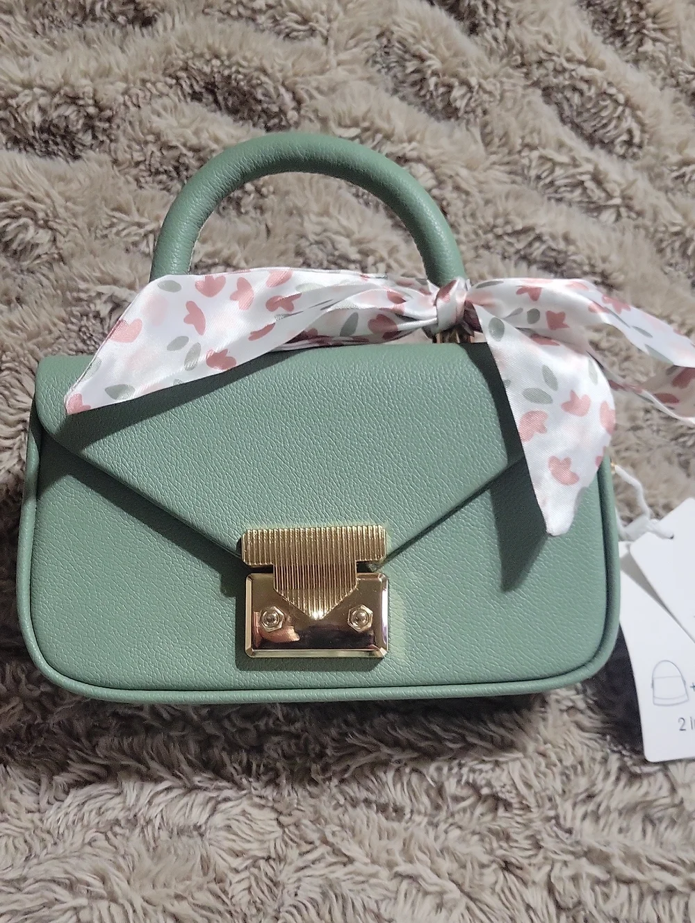 NWT-Vegan Leather Mini Satchel Bag in Sage Green with Matching Wallet